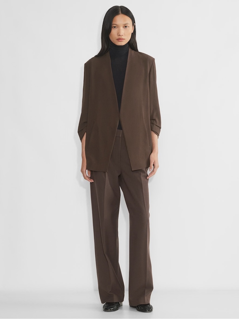 Babaton Aritzia Rich Mocha Brown Power Blazer Relaxed Open-Front